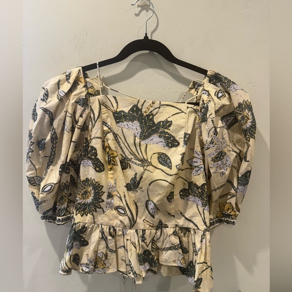 ULLA JOHNSON Carlotta Floral Cotton Peplum Top in Lemonbalm 🔥🔥✨✨✨ SZ 6 New - Picture 10 of 11